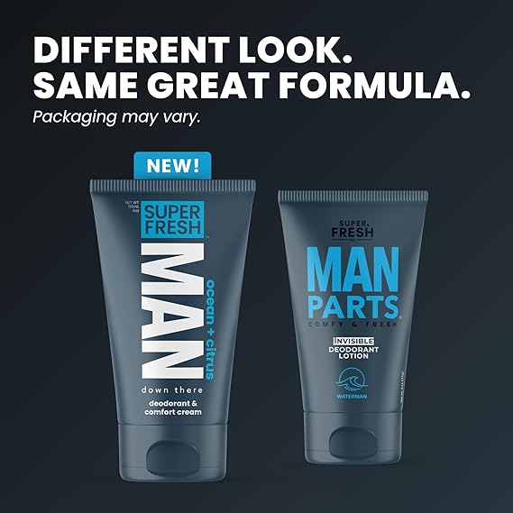 Super Fresh Man Parts Ball Deodorant Lotion for Men - Hygiene Cream for Groin, Butt, & Body - Control Odor and Stay Comfortable - Aluminum Free - 4 oz Tube (2PK)