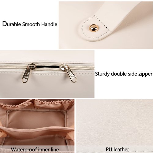 Large Capacity Cosmetic Bag, Travel Cosmetic Storage Bag with Handle, Portable Zipper Cosmetic Bag Toiletry Bag Makeup Bag Large with Compartments for Women Girls (White)