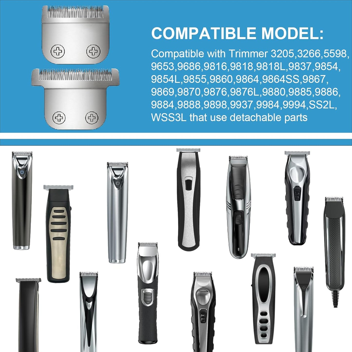 WHAL Stainless Steel Replacement Detachable Blade Set - 30MM & 40MM for All-in-One Trimmer