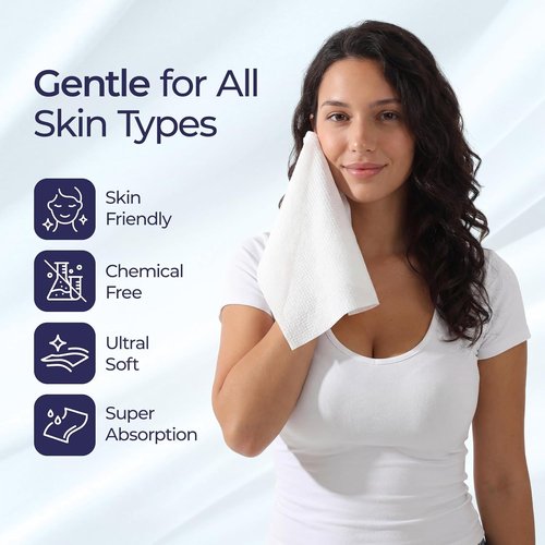 ECOLOOK Disposable Face Towels - XL 60 Count Ultra Soft & Thick 10"x12" for Sensitive Skin
