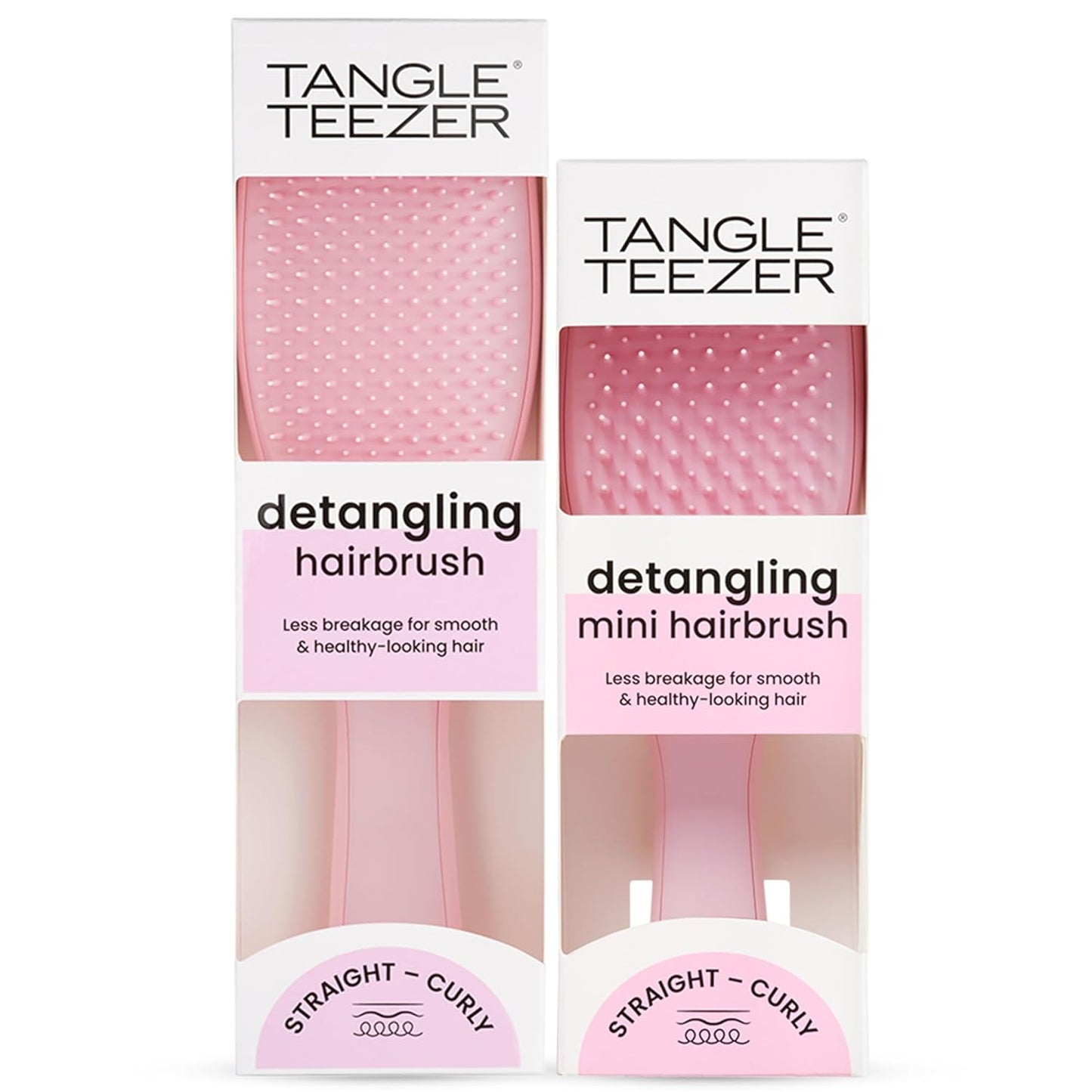 Tangle Teezer Ultimate Detangler Hairbrush Duo - Eliminates Knots & Reduces Breakage | Regular & Travel Size, Millennial Pink