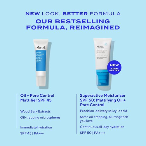Murad Superactive Mattifying Oil & Pore Control Moisturizer SPF 50 | Shine-Free Hydration & Pore Minimization - 1.7 Fl Oz