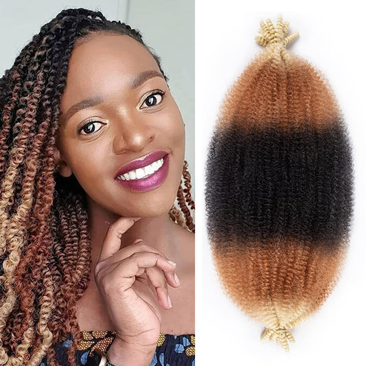 18 Inch Pre-Separated Springy Afro Twist Hair 8 Packs 1B/27/613 Marley Hair Pre-Fluffy Natural Curls are Perfect for Marley Crochet Hair Suitable for Black Women(1B/27/613, 18 Inch (Pack of 8))