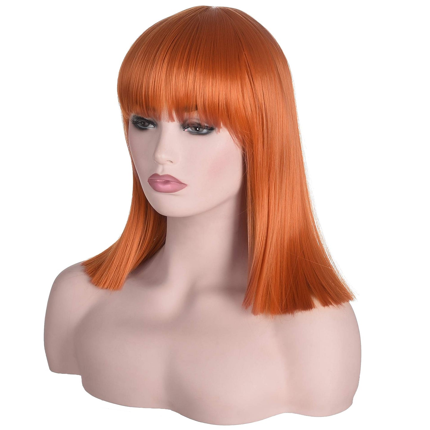 morvally Short Straight Ginger Bob Wig with Blunt Bangs Heat Resistant Hair Natural Looking Cosplay Costume Daily Wigs (14", 2735# Orange)