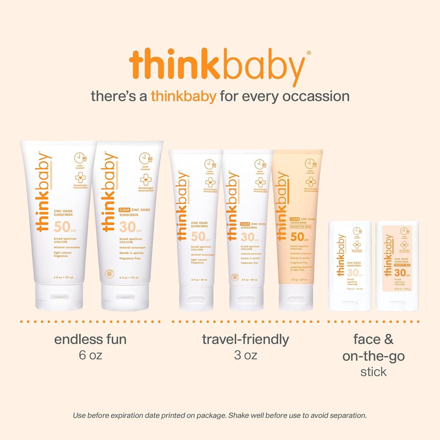 Thinkbaby Baby Sunscreen - SPF 50 Clear Zinc Oxide for Sensitive Skin | 3 Fl Oz, Water Resistant, Reef Safe