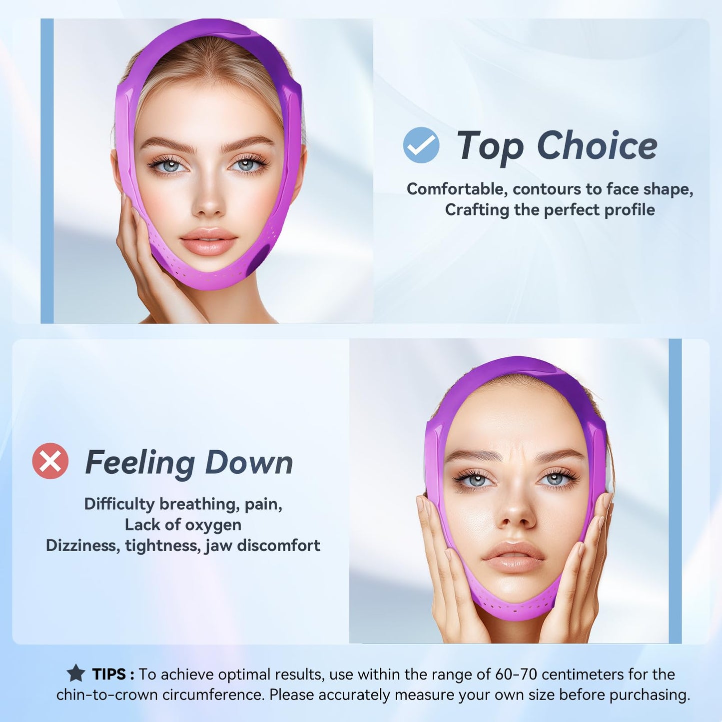 ONLUKY V-Line Face Lifting Mask, Double Chin Reducer Chin Support Strap Face Mask (Purple)