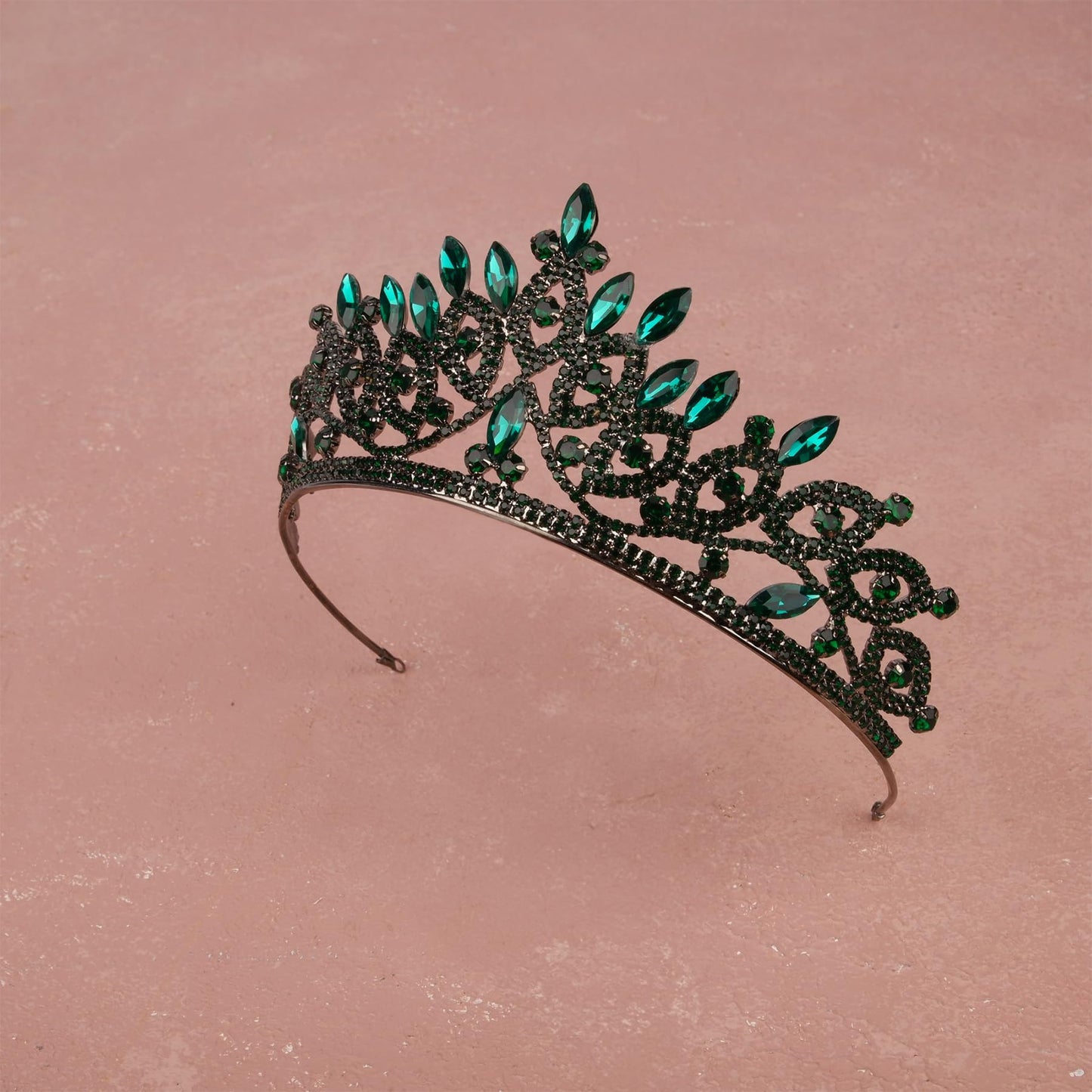 LIMELIA Women's Tiara, Crown for Henna Wedding Party | Glitter Hair Accessories for Bridal Birthday Halloween Costume Christmas Party, Princess Crowns Floral Pattern | Crystal Stone - Green