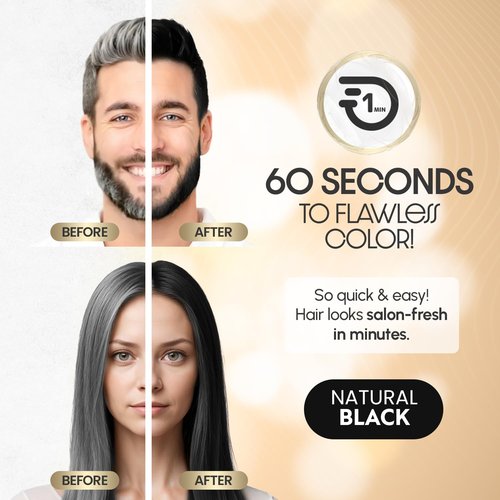 Herbishh Korean Hair Dye Cream & Developer - Ammonia-Free Permanent Color for Gray Coverage | Natural Black (2.03 fl oz Each)