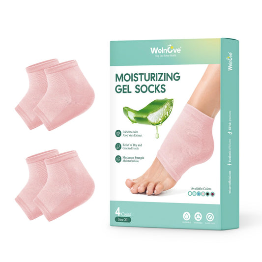 Welnove Moisturizing Heel Socks - 2 Pairs Aloe Vera Extract Infused Gel Lining for Dry Feet - Cracked Heel Repair Treatment - Cotton Socks for Women Men Foot Care (Pink, Extra Large)