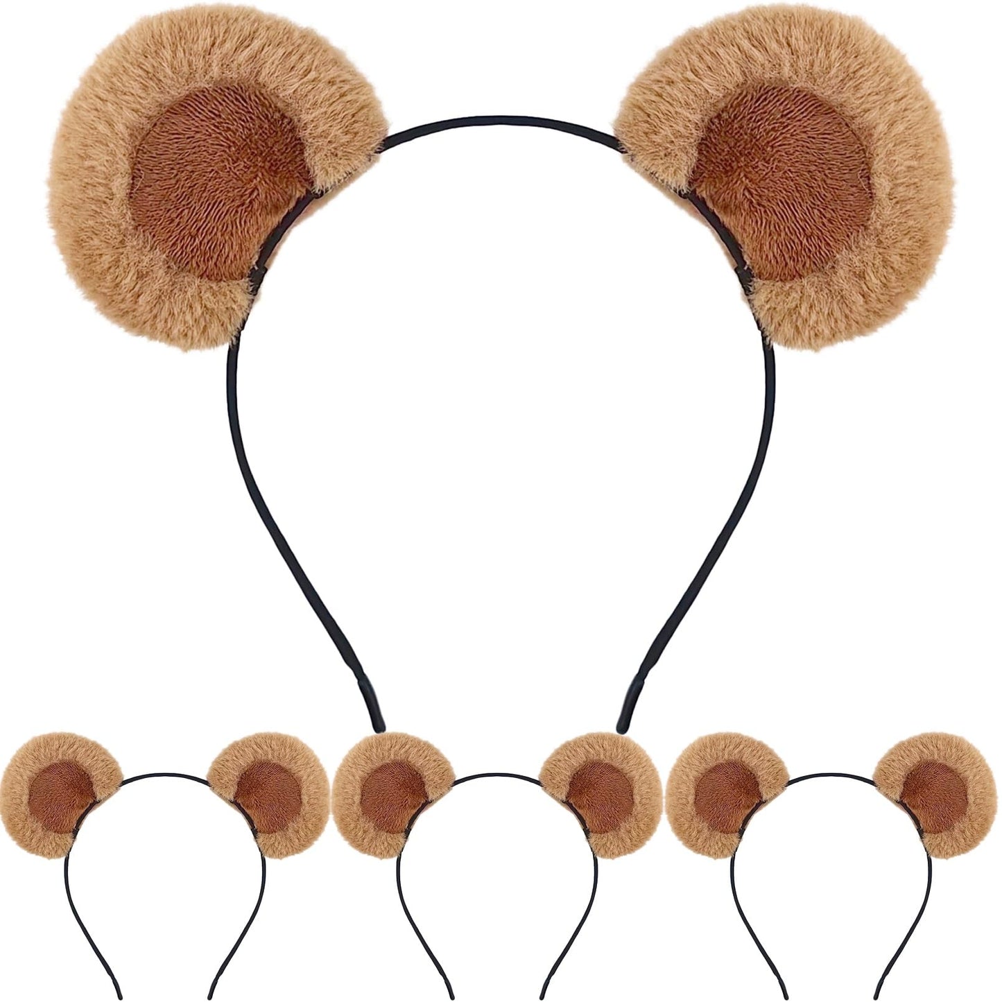 DaliDali 4 Count Movable Brown Bear Ears Headband With Adjustable Ears, Bear Ear Hairband for Makeup Face Washing, Fluffy Bear Headband Bear Costume Adult Women