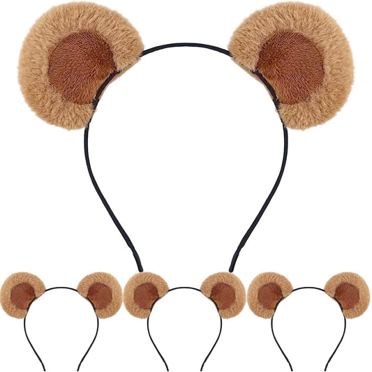 DaliDali 4 Count Movable Brown Bear Ears Headband With Adjustable Ears, Bear Ear Hairband for Makeup Face Washing, Fluffy Bear Headband Bear Costume Adult Women