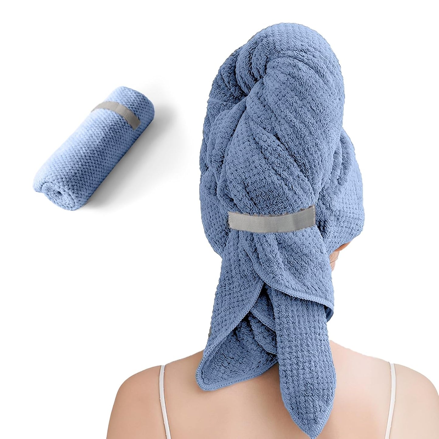 Skiennix Large Microfiber Hair Towel - Ultra Absorbent & Quick Dry for Curly Hair | 24x42 Inches (Blue)