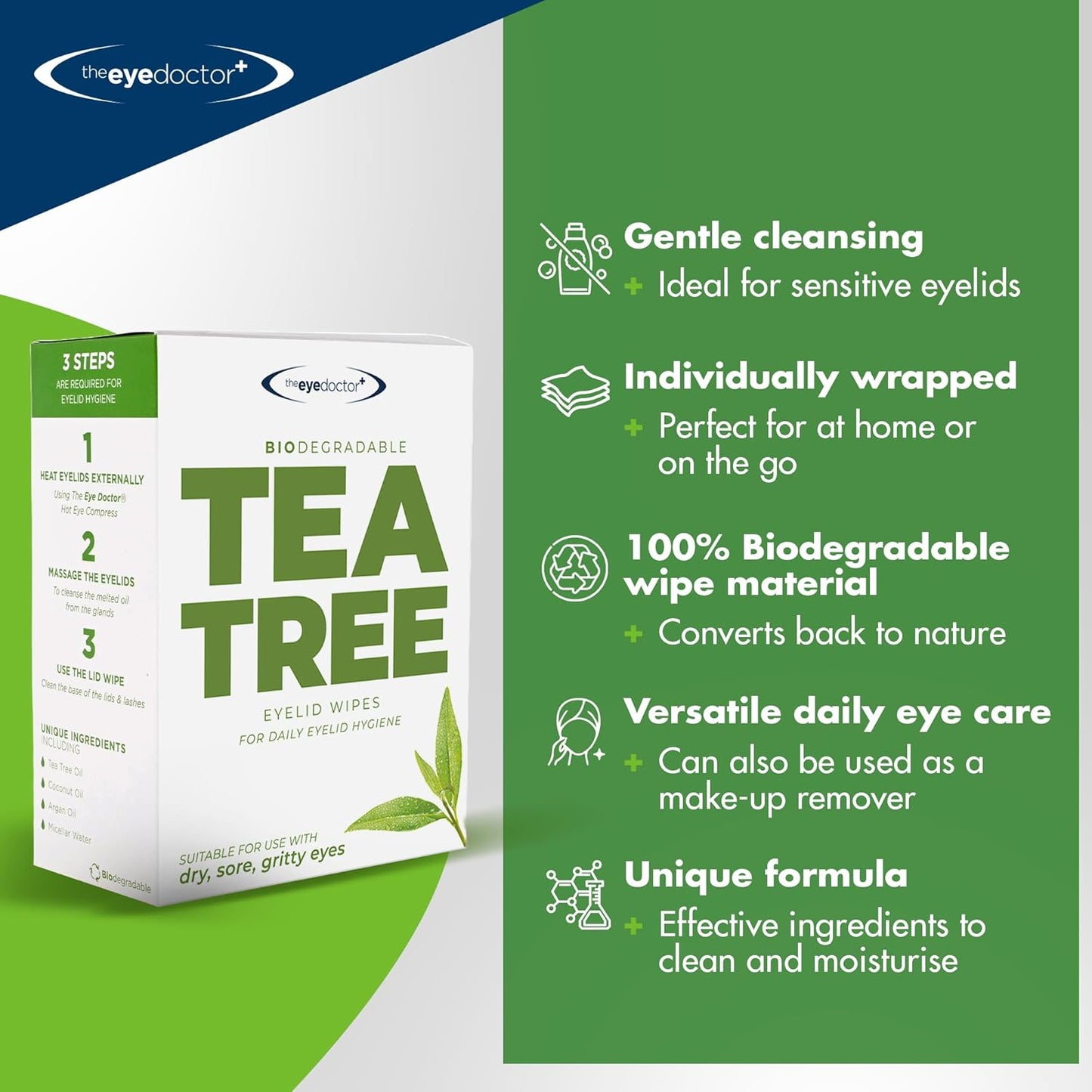 The Eye Doctor Tea Tree Oil Eyelid Wipes - 40 Single-Use Wipes for Daily Eye Care - Soothing & Refreshing Cleanser