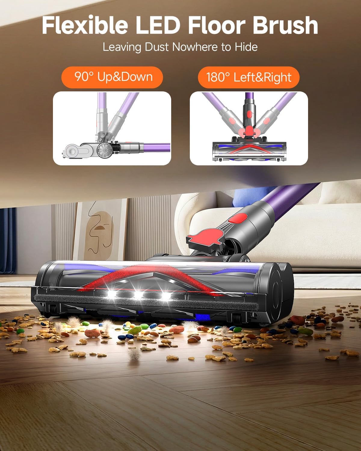 FEPPO Cordless Vacuum Cleaner - Powerful 70-Minute Runtime, Touch Screen, Self-Standing | Ideal for Hardwood Floors & Pet Hair