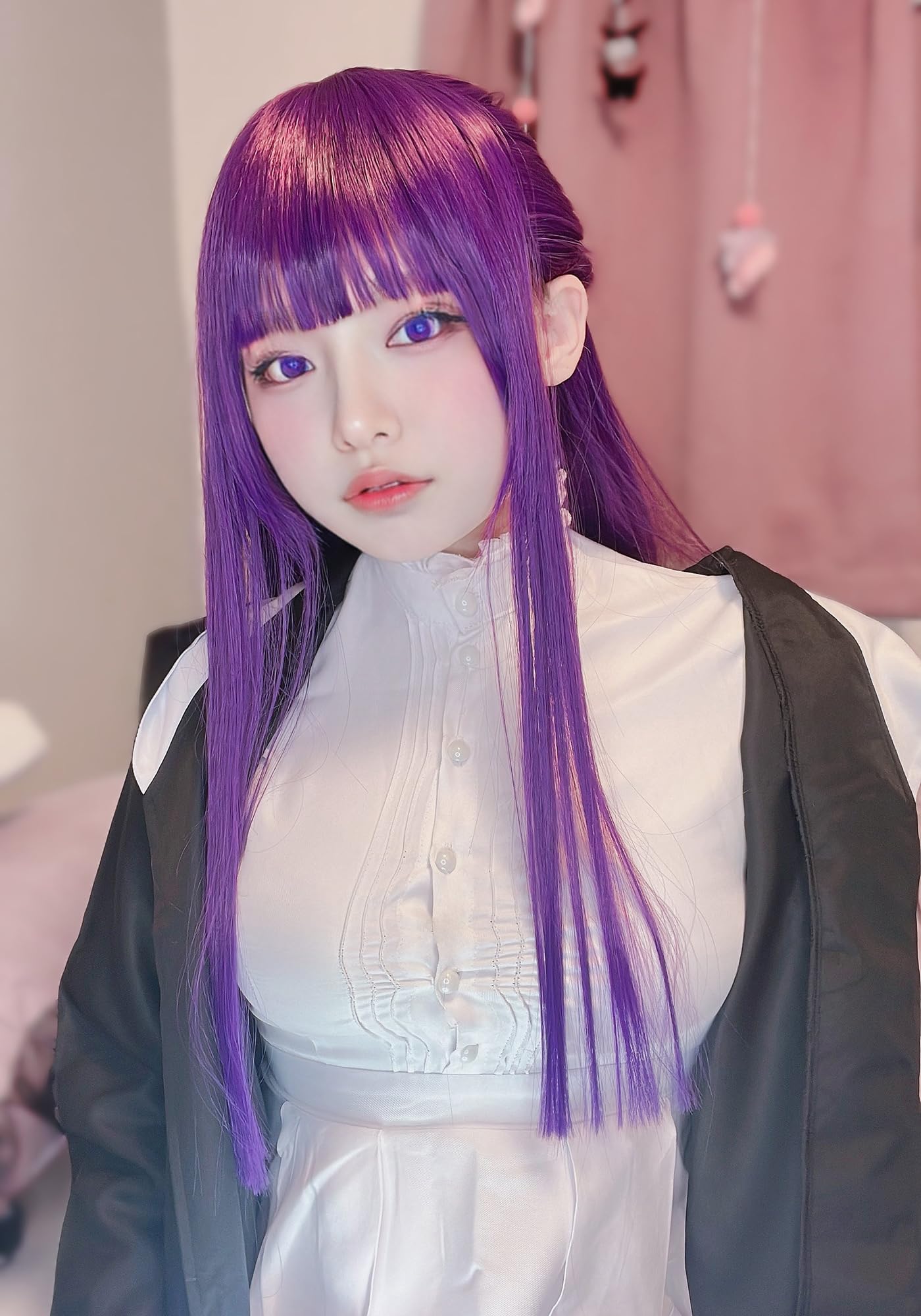 C-ZOFEK Purple long Straight Cosplay Wig with Bangs for Halloween Costume Party (Purple)