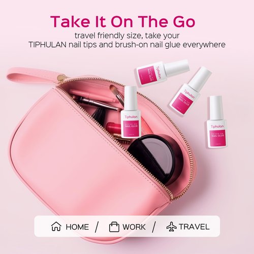 TIPHULAN 28ml Brush On Nail Glue for Press On, Acrylic Nails - Super Strong, Durable & Long-Lasting, Mess Free, Travel Friendly, 0.92 oz(4PCS)