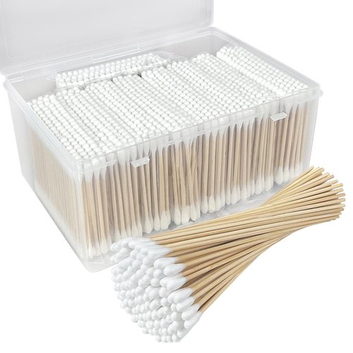 1000 Pcs Bamboo Cotton Swabs, 900 Pcs Cotton Buds and 100 Pcs 6 Inch Long Cotton Swabs Set, Ideal for Daily Ear Cleaning, Makeup, Pet Care, Art & Crafts, Gun Cleaning