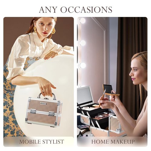 FRENESSA Makeup Case - Portable Train Case with Mirror | Hard Organizer for Travel & Vanity - Rose Gold