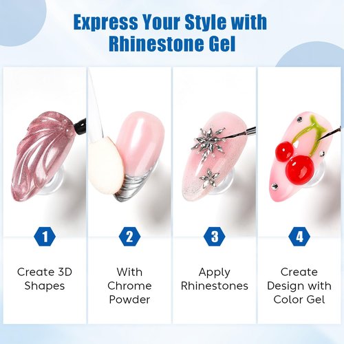 Nicedeco No Wipe Rhinestone Glue for Nails 30ml, 3D Strong Adhesive Nail Charms Nail Gems Nail Art Glue for Crystal Stones Jewels Diamonds, Nail Lamp Required