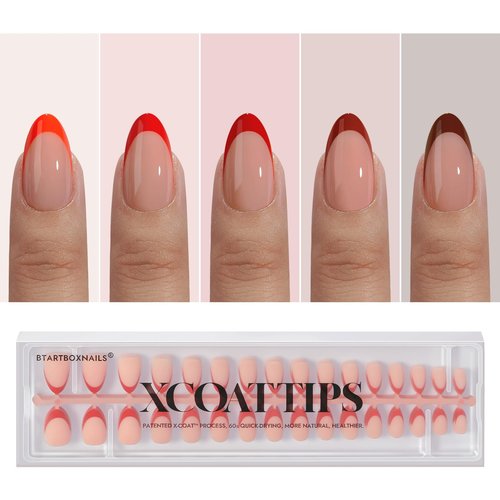 BTArtboxnails XCOATTIPS French Tip Press on Nails - Red French Tip Nails Almond, French Press on Nails Short, Soak Off Soft Gel Nail Extension 160Pcs