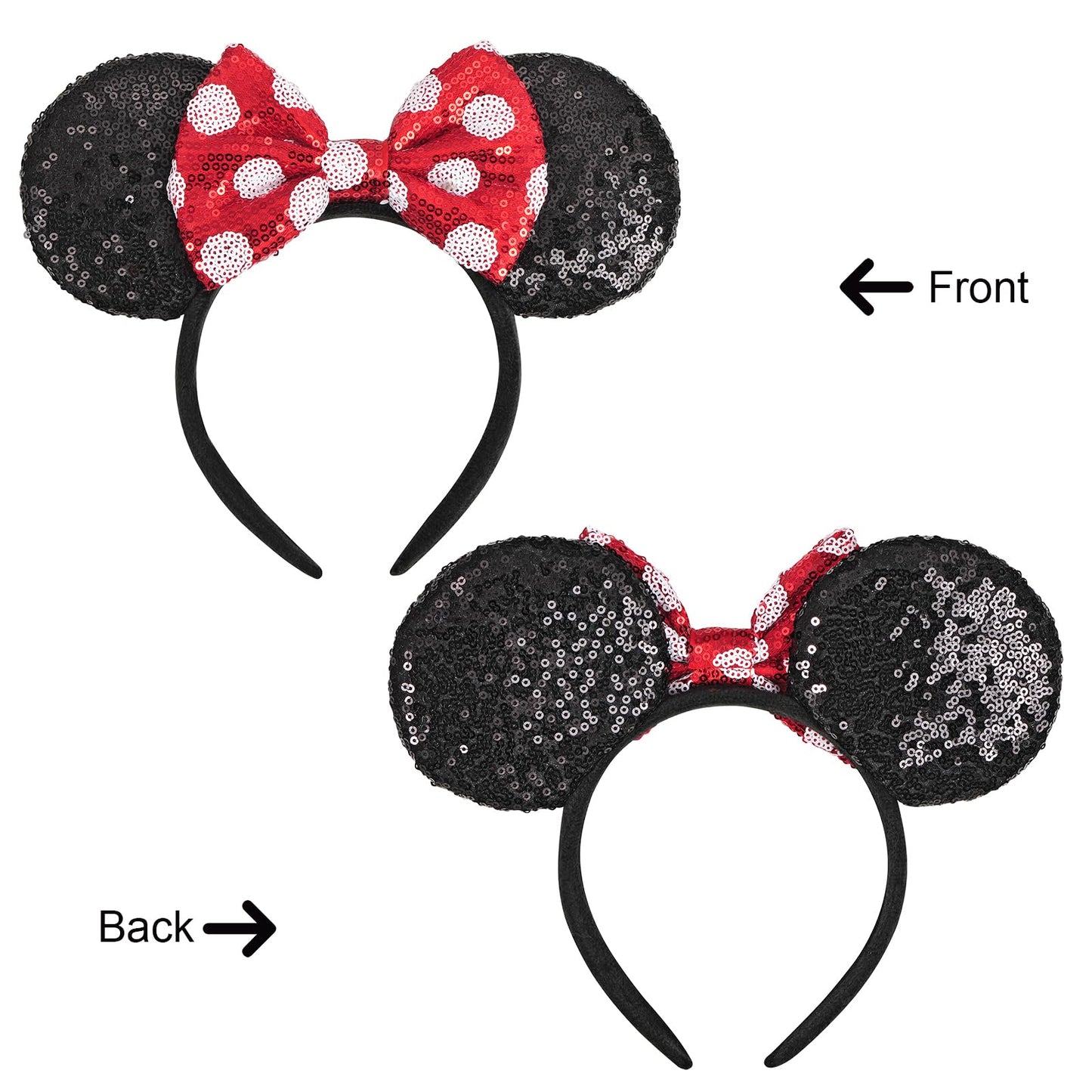 Seamoy Mouse Ears headband,2pcs Sequin Headband Glitter Hairband for Baby Shower Headwear Halloween Theme Party Decoration(Red&Polka dot)