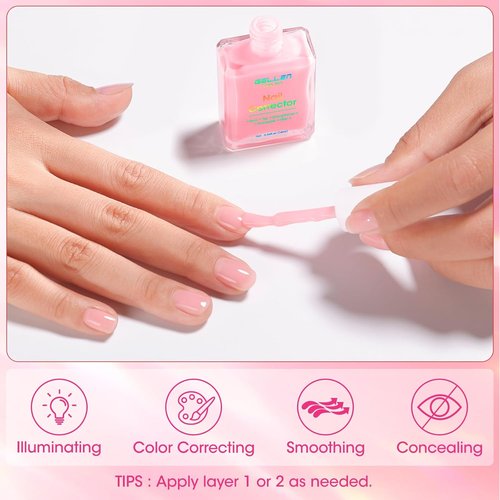GELLEN PRO BIO Nail Strengthener & Growth Treatment - 5-In-1 Clear Tinted Pink Polish for Damaged Nails