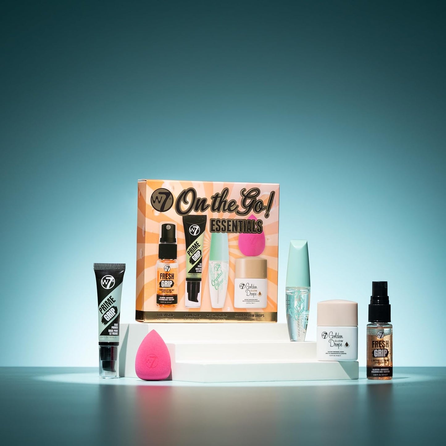 W7 On The Go Essentials Set - Mini Makeup Must-Haves with Primer, Setting Spray & Mascara | Travel Size