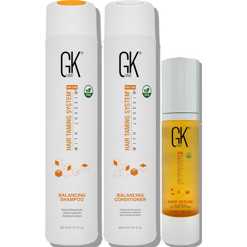 GK HAIR Global Keratin Balancing Shampoo & Conditioner Set - Anti-Frizz Argan Oil Serum Included | 10.1 Fl Oz + 1.69 Fl Oz