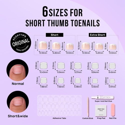 BTArtbox Press on Toenails Short, White French Tips Press on Toe Nails Square, Light Weight & Fit Perfectly Glazed Glue On Toenails with Glue, Fake Toe nails in 16 Sizes- 32 Kit, Hope Hope