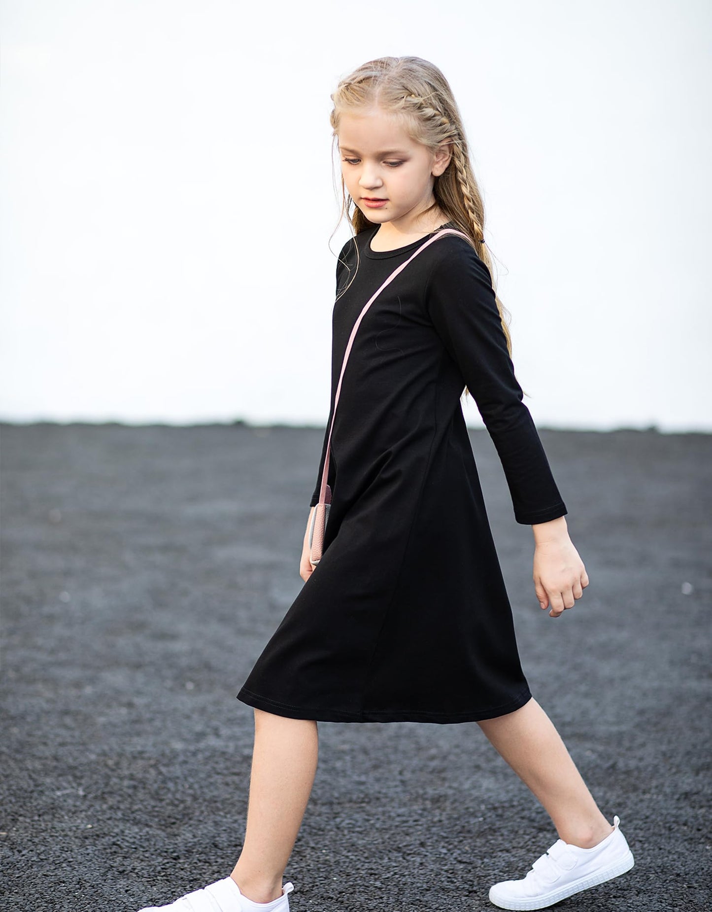 Arshiner Girls Long Sleeve Dresses A-line Party Dress Casual Loose Dresses for Grils Black