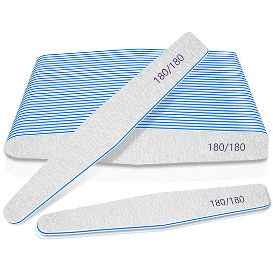 Skiennix Nail Files - 12pcs Double-Sided Emery Boards for Acrylic Nails | 180/180 Grit, Washable Manicure Tools