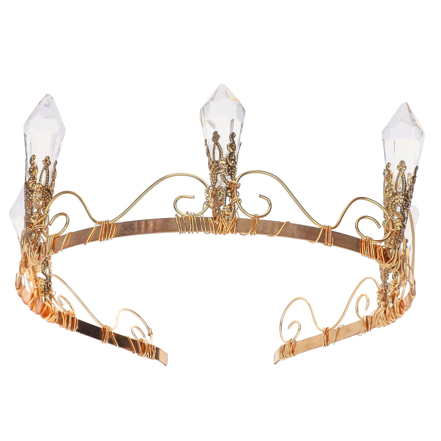 COTEEZA Gold Fairy Crystal Crown - Handmade Raw Quartz with King and Queen Crown Classic Fashion Retro Princess Crown Renaissance Costume Hair Accessories for Cosplay Halloween