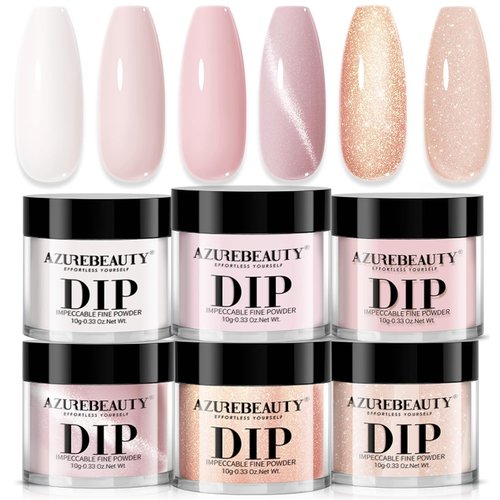 AZUREBEAUTY Dip Powder Nail Set - 6 Colors Nude Pink Glitter & Cat Eye | All-Season DIY Manicure Kit