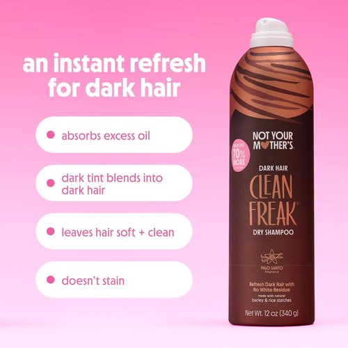 Not Your Mother's Clean Freak Dark Hair Dry Shampoo - 2-Pack, 12 oz Each | Waterless Formula with Palo Santo Fragrance