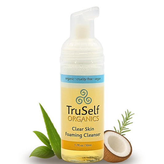 TruSelf Organics Deep Cleansing Face Wash - Acne Fighting Foaming Cleanser for Oily Skin - Vegan Tea Tree Oil Pore Control, Travel Size 1.7 oz
