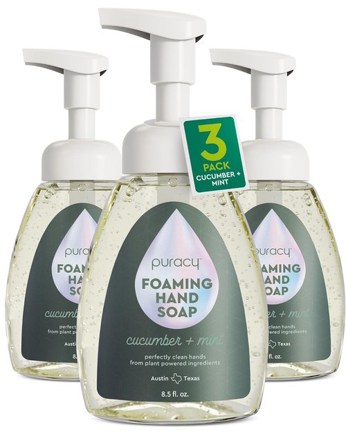 Puracy Foaming Hand Soap - Natural Plant-Powered Moisturizing Foam | Cucumber & Mint, 12 fl oz, 3-Pack