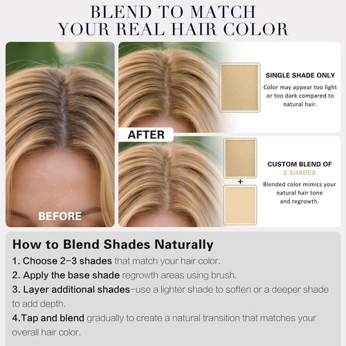 Root Touch Up Hair Color | 3 Color Blendable Powder for Gray Coverage & Thinning Edges - Blonde, 48H Sweat Resistant