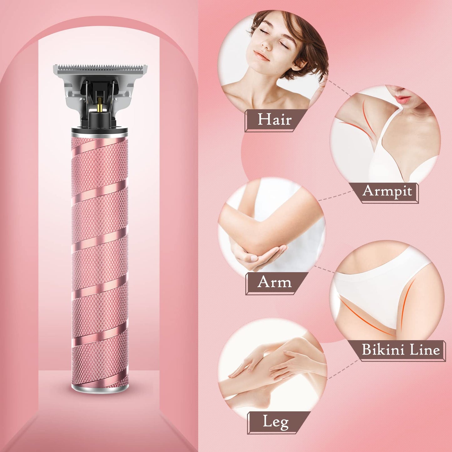 Ufree Hair Trimmer for Women, Bikini Trimmer Electric Razors Shaver for Women Grooming, Waterproof Hair Clippers Hair Cutting Kit, Gifts for Women (Rose Gold)