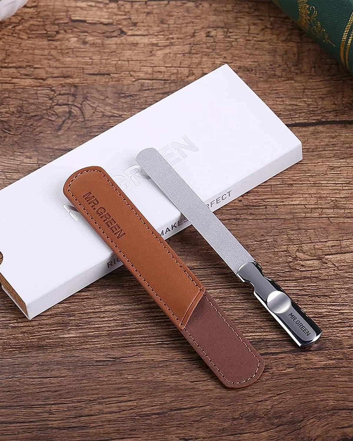 Skiennix Stainless Steel Nail File - Double-Sided Design with Anti-Slip Handle & Leather Case