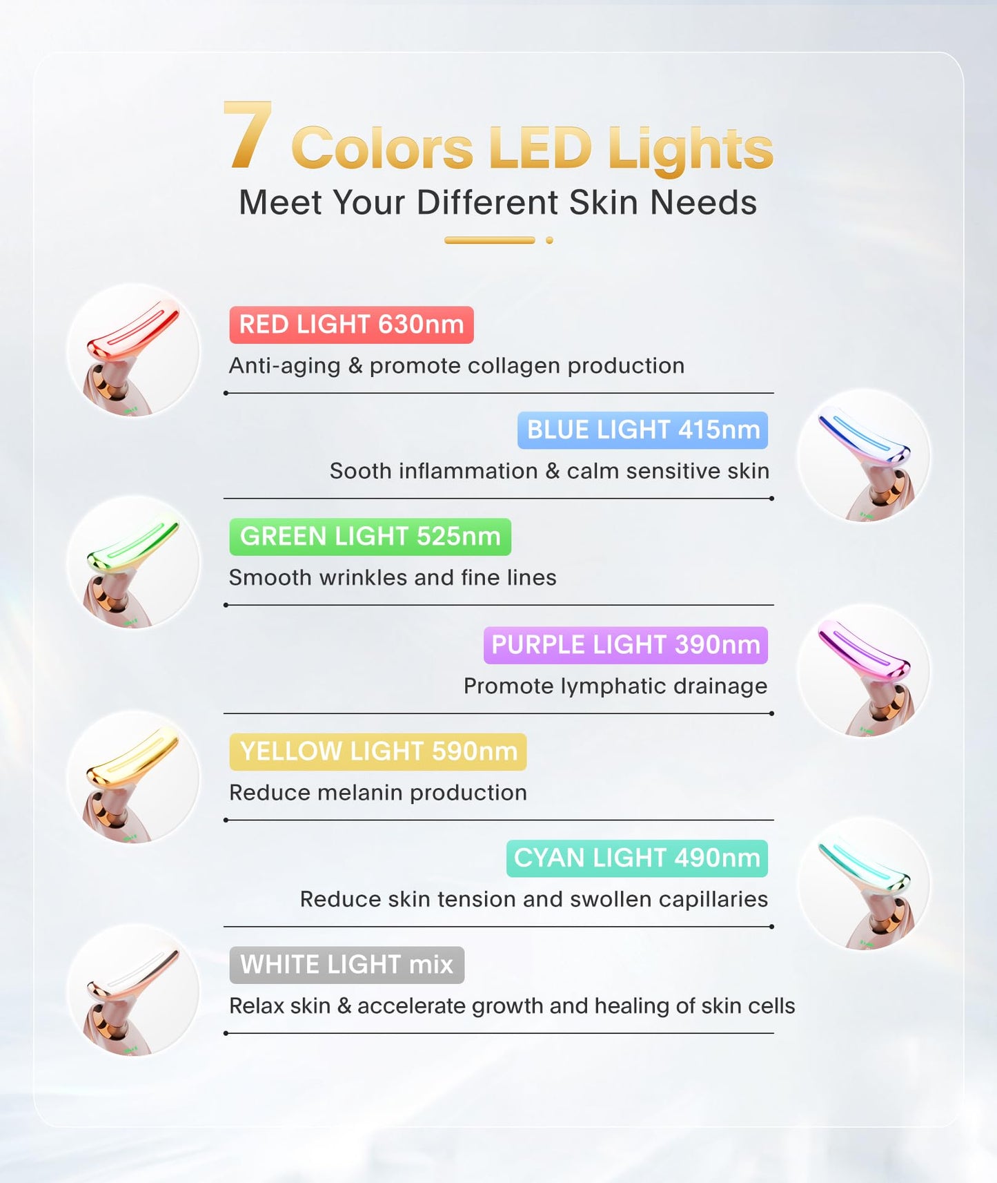 MCSYPOAL 7-in-1 Deplux Face Neck Massager for Daily Skin Care Routine, Portable Facial Massager, Skin Care Tool, Rose Gold