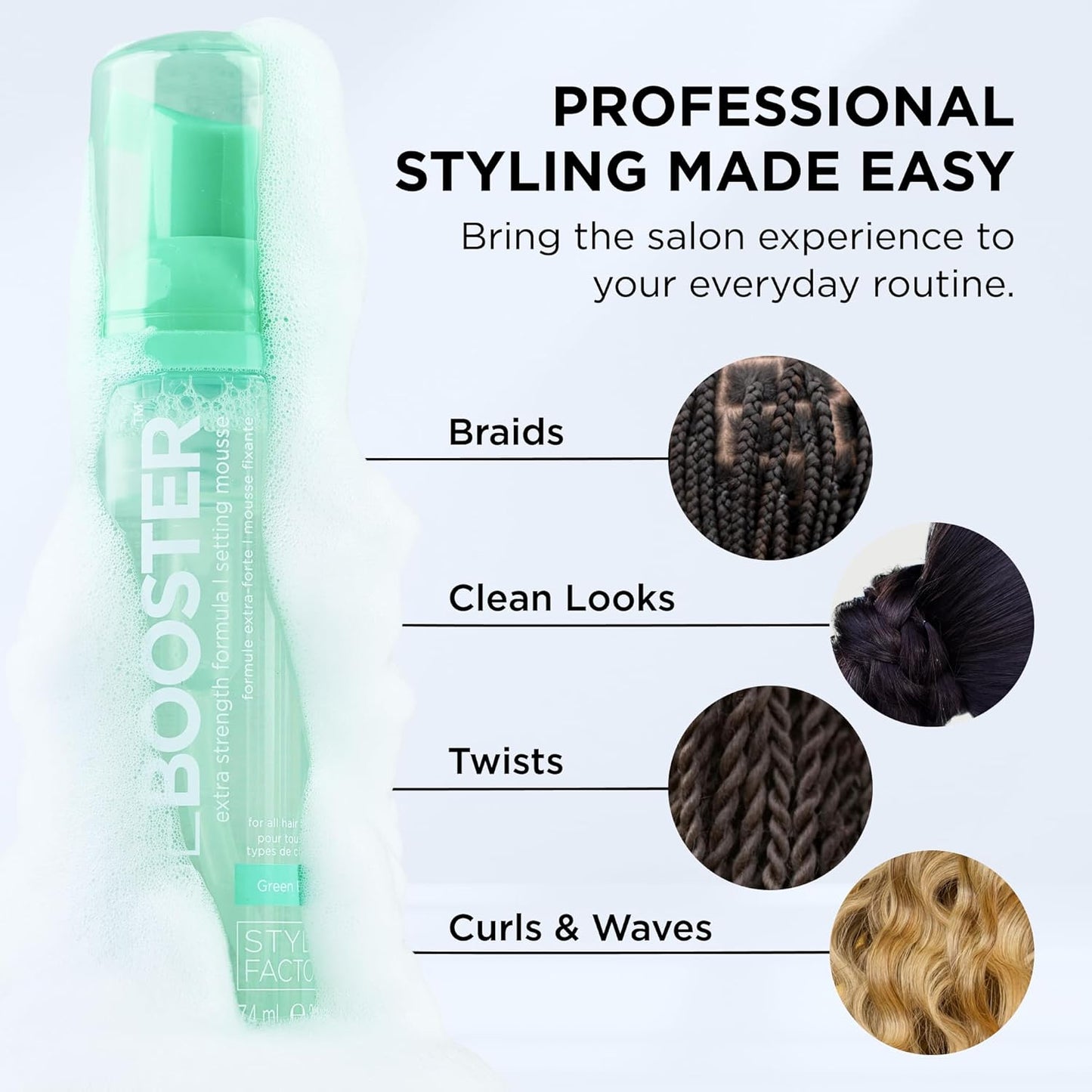 Style Factor EDGE BOOSTER Extra Strength Mousse - Frizz Control & Volume - 2.5oz Morganite for Curly Hair