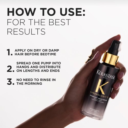 Kérastase Chronologiste Overnight Youth Serum - Age-Corrective Leave-In Treatment for Aging Hair | Anti-Frizz, Pro-Xylane™ & Ochrophyta Algae Infused