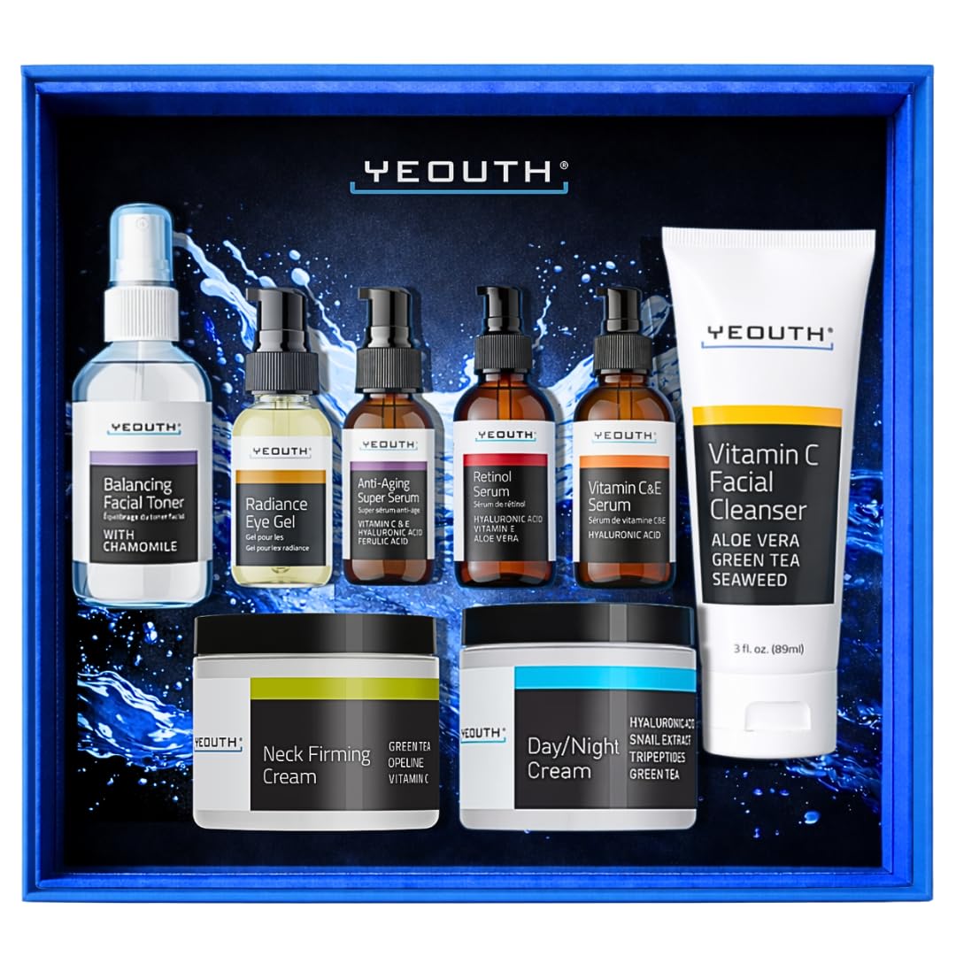 YEOUTH Skincare Set - 8-Piece Anti-Aging Kit with Retinol Serum, Hyaluronic Acid & Vitamin C