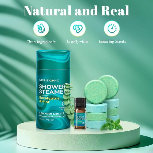 Shower Steamers Aromatherapy 8 Packs with 5ml Essential Oil, Eucalyptus for Shower, Birthday Gifts for Women Men, Valentines Day Gift for Him Her, Eucalyptus & Mint for Nasal Congestion, Stress Relief