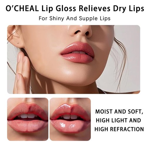 O'CHEAL Lip Gloss - Hydrating Tinted Lip Balm with Plumping Effect | Lightweight, Non-Sticky, Vegan (Pink)