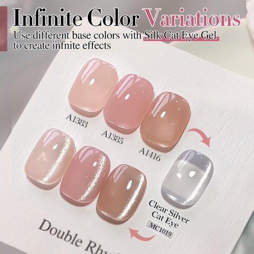 Double Rhythm 0.5 OZ Cat Eye Gel Polish with Magnet 15ML Holographic Glitter Shimmer Translucent Jelly Color Magnetic Polish Salon DIY at Home (Silver-MC1019)