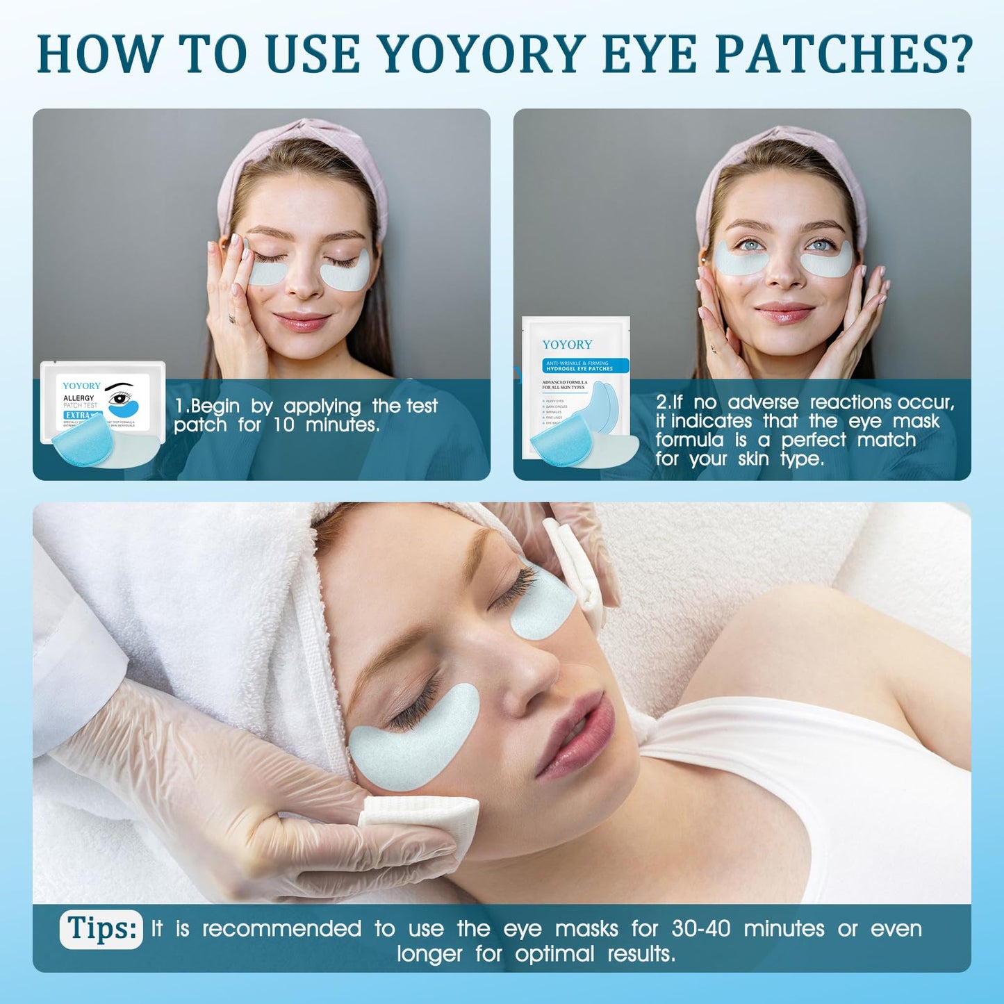YOYORY Under Eye Patches - Eye Gel Masks for Wrinkles, Dark Circles, Puffy Eyes, Fine Lines, Eye Bags Treatment with Hyaluronic Acid Collagen Moisturizing Hydrating 15 Pairs,White