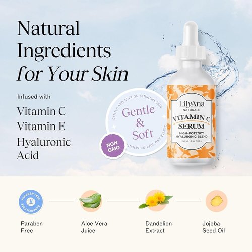 LilyAna Naturals Vitamin C Serum - Anti-Aging Face Serum with Hyaluronic Acid & Vitamin E (1oz)