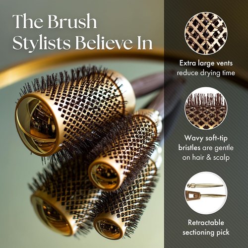 Olivia Garden NanoThermic Round Thermal Hair Brush - Professional Blowout Tool for Normal to Thick Hair