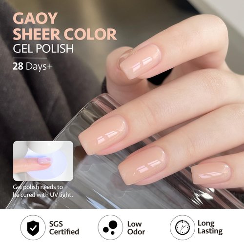 GAOY Nude Jelly Gel Nail Polish, 16ml Sheer Translucent Netural Soak Off Gel Polish, UV Light Cure for Nail Art DIY at Home, 2950 Bright Nude